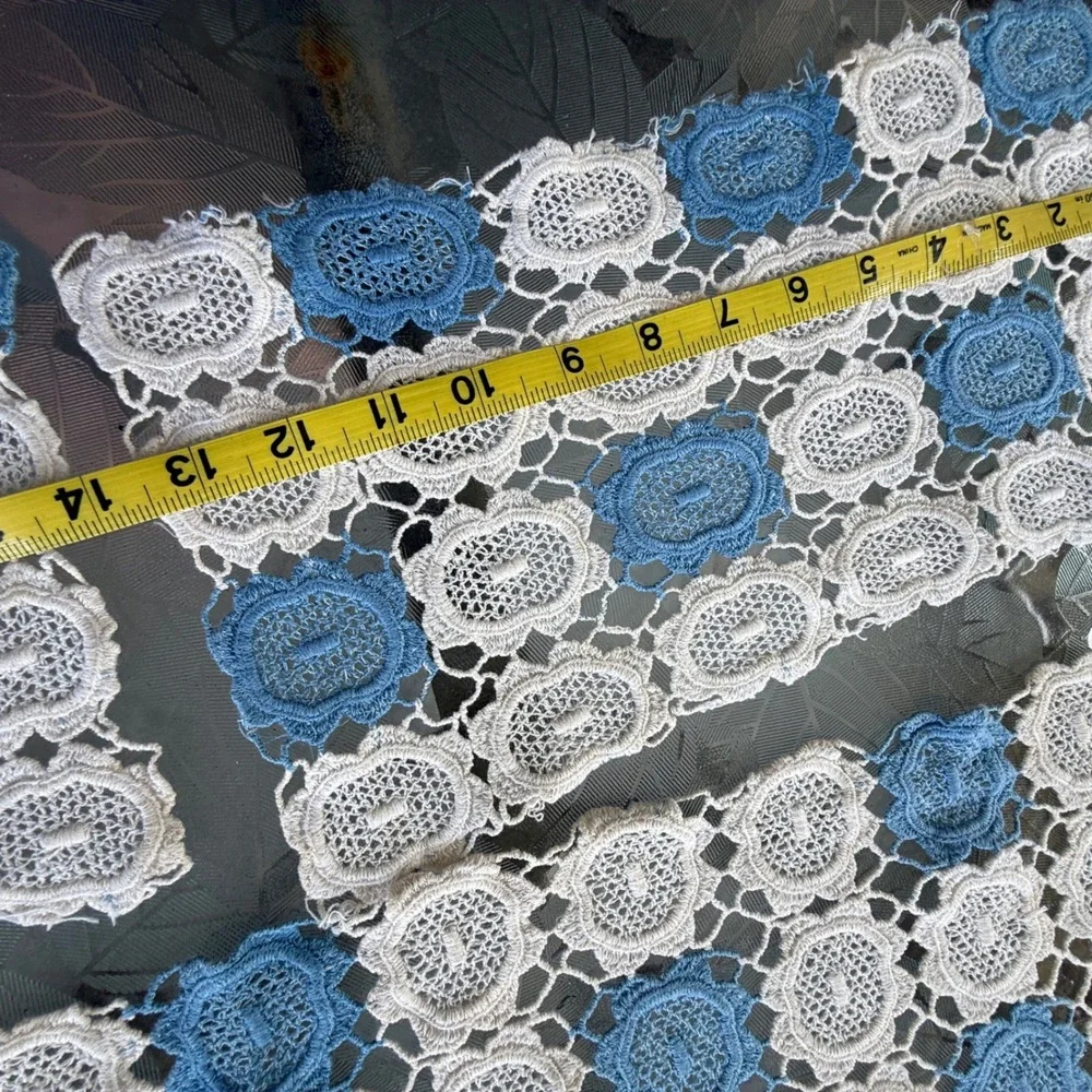Vintage Crochet Lace Table Runner Set Blue White Floral 5 Piece Cottagecore